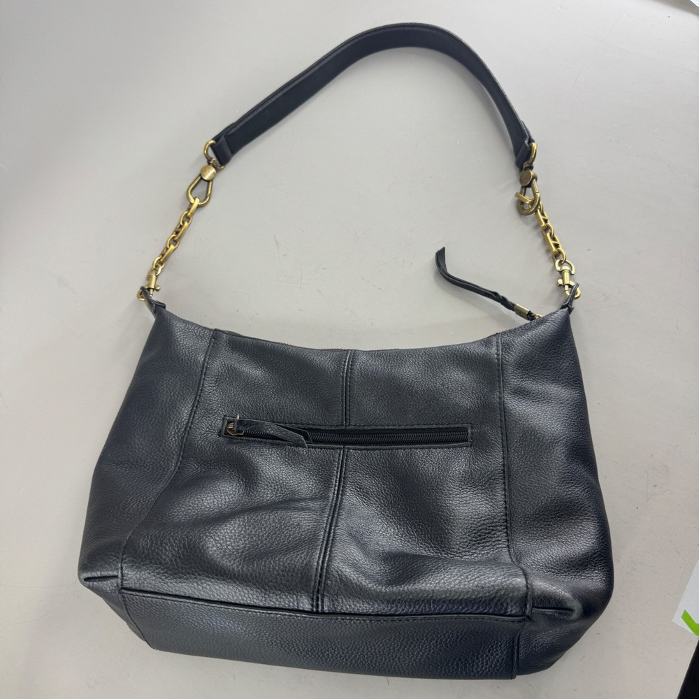 The Sak Womens Hobo Bag Black Pebbled Leather Chain Strap Shoulder Bag